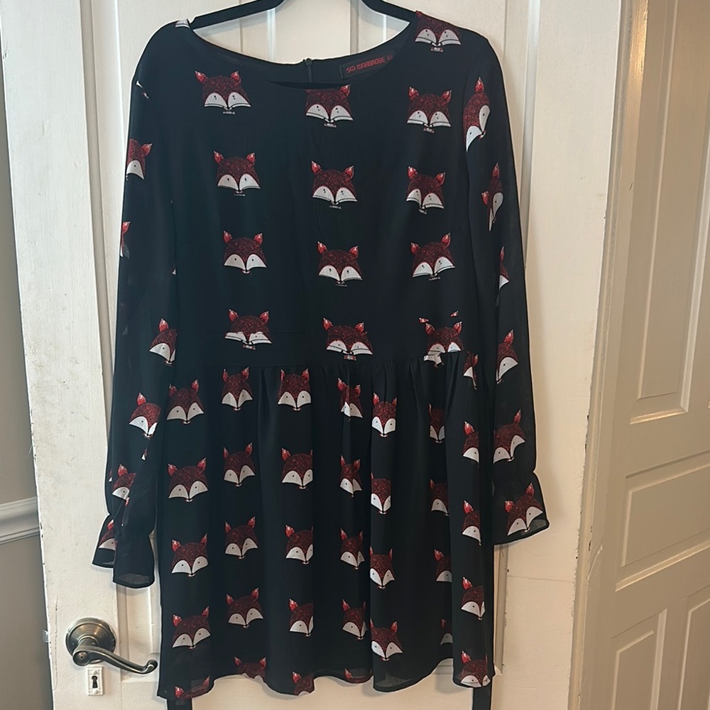 Black Dress with Red Fox Print